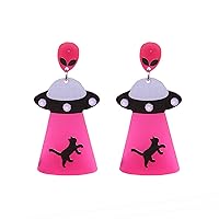 UFO Aliens Earrings for Women Girls Weird Flying Spaceship Acrylic Lightweight Statemment Dangle Drop Earrings Glitter Universe Life Animals Birthday Party Jewelry Gifts