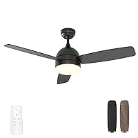 warmiplanet Ceiling Fan with Lights Remote Control, 48-Inch, Black, Silent Motor, 3-Blades
