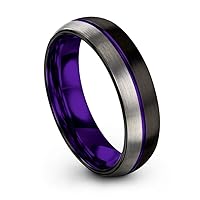 Tungsten Carbide Wedding Band Ring 6mm for Men Women Green Red Fuchsia Copper Teal Blue Purple Black Center Line Dome Black Grey Half Brushed Polished