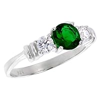 Sterling Silver Cubic Zirconia 3-Stone Engagement Ring Emerald Center, Sizes 6-10