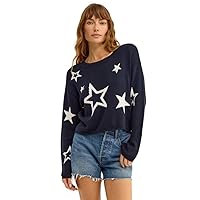 Z SUPPLY Seeing Stars Sweater, Women's Star Print Sweater, Cotton, Relaxed Fit, Crew Neck, Captain Navy,