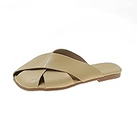 flip flop,Woven Baotou Half Slippers Summer Outer Wear Flat Bottom Cross Soft Bottom Hollow Sandals