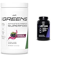 JYM Greens Super Food Blueberry Acai Powder with ZMA Zinc Magnesium Capsules Supplement, 30 Servings 90 Capsules