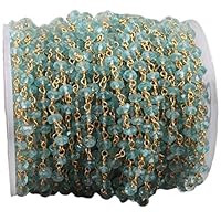 5 Feet Long gem Apatite 4mm rondelle Shape Faceted Cut Beads Wire Wrapped Gold Plated Rosary Chain for Jewelry Making/DIY Jewelry Crafts CHIK-ROS-CH-55771