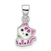 JewelryWeb 925 Sterling Silver Rhodium Plated Enamel Cat for boys or girls Pendant Necklace Measures 15.3x7.5mm Wide 1.6mm Thick