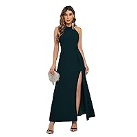 Halter Neck Formal Dress Women Split Sleeveless Cocktail Evening Bridesmaid Long Dress Wedding Guest Dresses