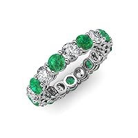 Emerald and Lab Grown Diamond 3 3/8 ctw Womens Eternity Ring Stackable 14K Gold