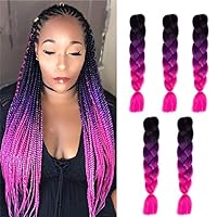 Kanekalon Ombre Braiding hair synthetic Crochet braids twist 24inch 5pcs/lot 100g Ombre two three tone Jumbo braid hair extensions Dreadlocks (black-purple-rose)