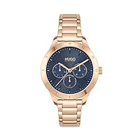 HUGO #Friend Women's Multifunction Stainless Steel and Link Bracelet Casual Watch, Color: Gold Plated (Model: 1540091)