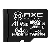 AXE MEMORY 64GB Micro SD Card 4K Ultra Full HD Video High Speed MicroSDXC Up to 95MB/S A1 V30 UHS-I U3, with SD Adapter