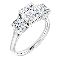 JEWELERYIUM 1.00 Carat Asscher Colorless Moissanite Engagement Ring, Wedding Bridal Ring Set, Eternity Sterling Silver Solid Diamond Solitaire 4-Prong Anniversary Promise Ring for Her