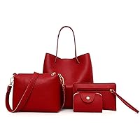 Women's Handbag Set, Fashionable 4 Piece Shoulder Bags Made of PU Leather Shoulder Bag Purse Card Holder Set for Office School