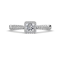 IGI Certified Lab Grown Diamond Princess Cut (5.50 mm) & Natural Diamond Round 1.26 ctw (1.10 mm) Women Micro Pave Tapered Shank Halo Engagement Ring in 14K Gold