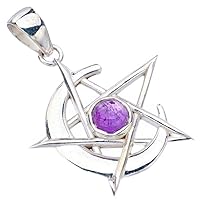 StarGems® Natural Amethyst Star And MoonHandmade 925 Sterling Silver Pendant 1.5
