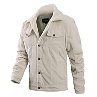 Men's Lapel Collar Sherpa Lined Corduroy Trucker Jacket Button Down Winter Varsity Coat Outwear