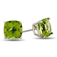 Solid 14k Gold 7x7mm Cushion-Cut Stone Post-With-Friction-Back Stud Earrings