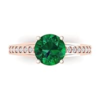 2.31 ct Round Cut cathedral Solitaire Simulated Emerald Statement Accent Anniversary Promise Engagement ring 18K Rose Gold