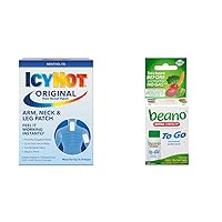 Icy Hot Original Small Pain Relief Patches (5 Count) for Arm, Neck & Leg + Beano to Go Gas Prevention Tablets, 12 Count