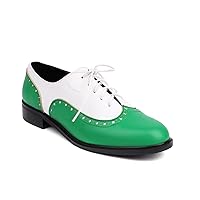 Womens Leather Classic Brogue Lace Up Oxfords Low Heel Non-Slip Comfortable Wingtip Dress Shoes Casual Business Office Walking Shoes