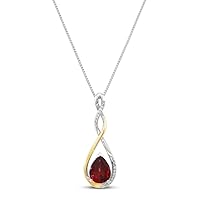 14k White Gold Finish Alloy Pear Cut Garnet & Cubic Zirconia Infinity Pendant Necklace 18