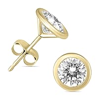 Certified Bezel Set Diamond Solitaire Stud Earrings in 14K White, Yellow and Rose Gold (1ctw - 1.50ctw)