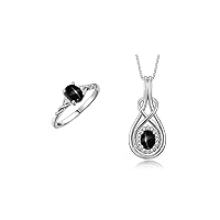Rylos Women's Sterling Silver Love Knot Ring & Pendant Set. Gemstone & Diamonds, 8X6MM & 7X5MM Birthstone. Matching Friendship Jewelry, Sizes 5-10.