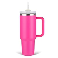 40 oz Tumbler with Handle, Insulated Tumbler with Lid and Straw, Reusable Stainless Steel Vacuum Insulated Water Bottle Travel Coffee Mug Cup Maintains Cold Ice and Heat for Hours (Pink)