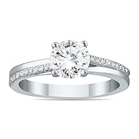 AGS Certified 1 1/10 Carat TW Diamond Engagement Ring in 14K White Gold (J-K Color, I2-I3 Clarity)