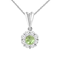 14K Gold Natural Gemstone Necklace with Diamond Halo Round 6 mm