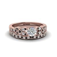 Choose Your Gemstone Flower Pave Diamond CZ Wedding Ring Set Rose Gold Plated Round Shape Wedding Ring Sets Everyday Jewelry Wedding Jewelry Handmade Gifts for Wife US Size 4 to 12