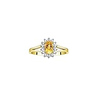 Rylos Halo Ring: Diamond Birthstone with 6X4MM Oval Gemstone - Women's Jewelry in Yellow Gold Plated Silver - Stunning Diamond Ring Sizes 5-10