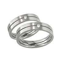 Titanium and Diamond Ring With Center Groove Comfort Fit 6 Millimeters Wide Wedding Band Set For Him & Her