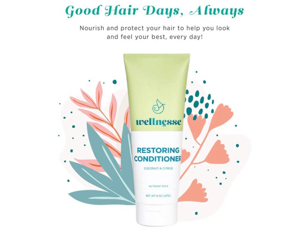 Wellnesse: Restoring Conditioner - For Straight and Curly Hair - 8 oz - Coconut and Citrus - Smoothens, Softens and Strengthens Hair - Cruelty-Free, Non-GMO, No Parabens, Sulfates or Silicone