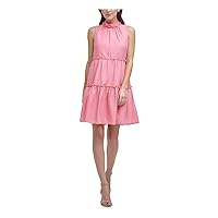 Vince Camuto Womens Linen Blend Mock Neck Mini Dress Pink 12