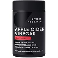 Sports Research Apple Cider Vinegar Pills with Cayenne Pepper | Made from Organic Fermented Apple Cider | Non-GMO Project Verified & Vegan Certified (120 Veggie Capsules)