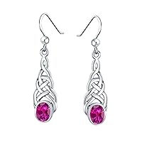 Choose Your Gemstone Sterling Silver Celtic Knot Linear Drop Earrings Design Oval Shape Jewelry for Women Girls Gifts Fish Hook Earring, Chakra Healing Birthstone Earring .ÿ