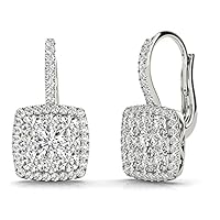 The Diamond Deal 18kt White Gold Womens Square Cluster Leverback VS Diamond Earrings 1.22 Cttw