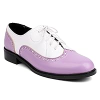 Women's Flat Saddle Oxford Shoes Two Toned Wingtip Perforated Lace Up School Uniform Oxfords Brogues