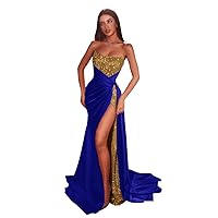 Tsbridal Glitter Sequin Prom Dresses Satin Mermaid Slit Bridesmaid Dress Sparkly Stretch Long Formal Wedding Gown with Train