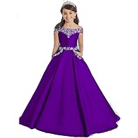 Glitzs Beaded Crystal Off Shoulder Princess Pageant Gowns for Teens