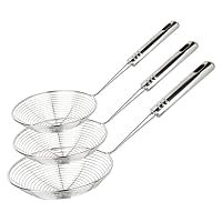 Stainless Steel Spider Strainer, Kitchen Skimmer Spoon for Frying Solid Wire Asian Strainer with Handle for Pasta & Noodles (Set of 3, Dia.4.33''/5.12''/5.91''), Skimmers Kitchen