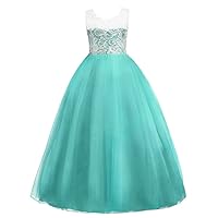 Girls’ Tulle Dresses 7-16 Flower Lace Pageant Party Wedding Floor Length Formal Dance Evening Gowns