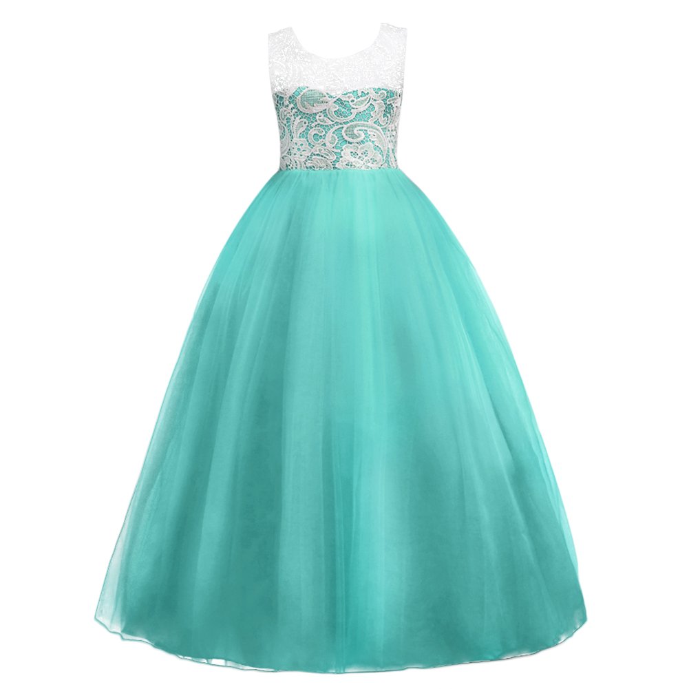 Girls’ Tulle Dresses 7-16 Flower Lace Pageant Party Wedding Floor Length Formal Dance Evening Gowns