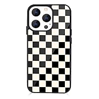 Checkerboard Grid Case for Apple iPhone 13 Pro MAX Aluminum Black iPhone case Shockproof Full Body Protection Cover (Hard Back Case with Soft TPU Bumper)