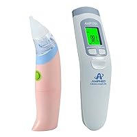 Amplim 2-Pack Bundle. Deluxe Touchless Infrared Digital Forehead Thermometer and Battery Operated Nasal Aspirator for Adults and Babies. FSA HSA Eligible