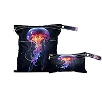 2 Set Ocean Jellyfish Wet Dry Bags for Baby Cloth Diapers Waterproof Reusable Storage Bag for Travel,Beach,Pool,Daycare,Stroller,Gym,Laundry,Dirty Clothes,Swimsuits & Wet Clothes, Jellyfish Wet Bag