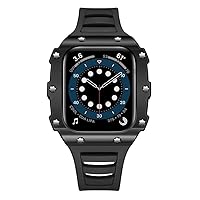 for Apple Watch Series 7 6 5 4 SE Genuine Carbon Fiber Tough Armour Alloy Protective Case Band Strap Bracelet Cover 44mm 45mm (Color : Black, Size : 44mm)