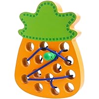 Wooden Lacing Threading Toys Wood Block Puzzle Car Airplane Travel Game Montessori Early Development Fine Motor Skills Educational Gift for 3 4 5 Years Old Toddlers Baby Kids, 1 Pineapple