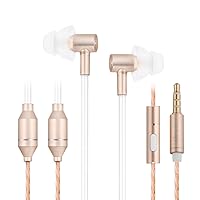 Air Tube Headphones EMF Free Airtube Earbuds Wired Air Tube Headset with Microphone in Ear Earphones Noise Cancelling with Patented Technology for Safe Listening - Gold