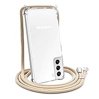 YESPURE Crossbody Case for Samsung Galaxy S21 FE 5G,Phone Case for Galaxy S21 FE 5G,Clear Soft Slim TPU Protective Cover with Adjustable Lanyard Strap for Women Girls - Beige